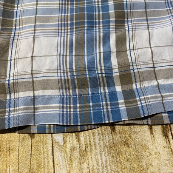 QUIKSILVER Shirt Men Large L Blue White Brown Plaid Button Up Casual Pocket Surf - Picture 12 of 12